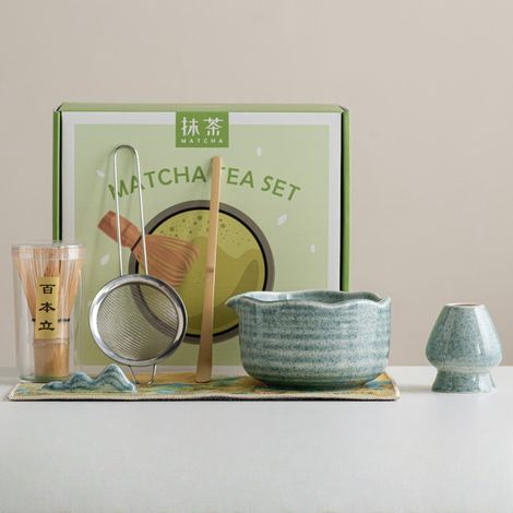Coffret matcha bleu créatif – 7 pièces – Ustensiles japonais