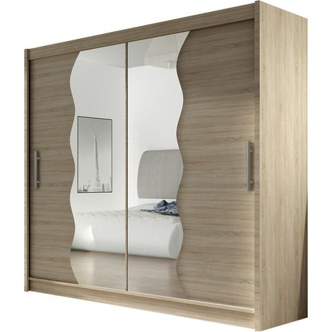 Armario Closico Pallor X, Roble Sonoma, 215x180x57cm, Puertas de armario: Correderas, Número de estantes: 5
