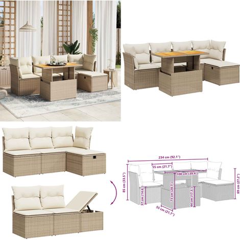 Salon de jardin avec coussins 6 pcs beige résine tressée - Ensemble Salon De Jardin - Mobilier De Jardin - Salon Extérieur - Table Basse Extensible - Chaise Longue - Home & Living (1/5)