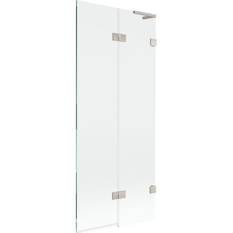 Mexen Lunar L Badewannenwand 2-flügelig rechts 80 x 150 cm, transparent, gebürstetes Nickel - 897L-080-100-97-00-P (1/5)