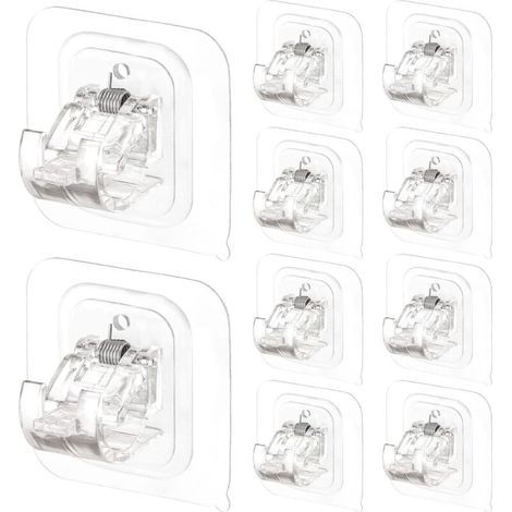[NEVER USED] Set of 10 self-adhesive curtain rod brackets, adjustable rod brackets without nails, towel hooks, curtain supports for living room, bedroom, bathroom, hotel
