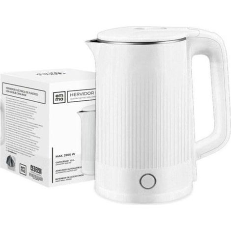 emma hervidor de agua rapido y potente, doble pared blanco 2200 watios 1,5 litros