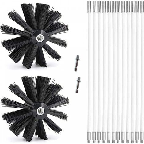Kit de Ramonage, Brosse Nettoyage Cheminée Ø150mm pour Cheminées avec 12 Tiges Flexibles de 410 mm et 2 TêTes de Brosse (1/5)