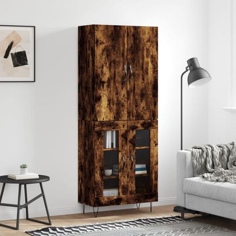 Buffet haut-Armoire de rangement-Meuble de rangement Chêne fumé 69,5x34x180 cm Bois d'ingénierie 673059 (1/5)