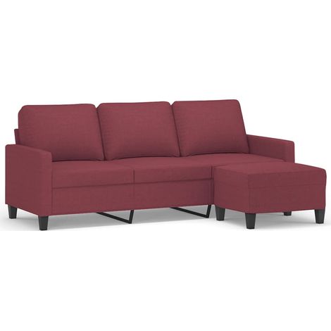 Canapé  Sofa à 3 places avec repose-pieds Rouge bordeaux 180 cm Tissu