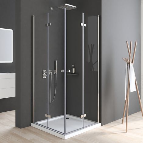 Duschkabine 75x90 cm Falttür Eckeinstieg, Duschkabine 90x75 cm Eckeinstieg Drehfalttür Dusche Duschabtrennung mit 6mm ESG Sicherheitsglas Glas Duschwand, Dusche Falttüren Höhe: 185cm