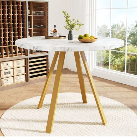 MEUBLIV Table à manger ronde 80x80x75 cm blanc marbré et or – 4 personnes (1/5)