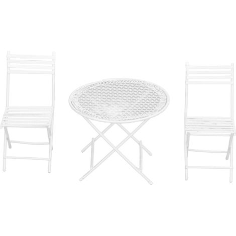 Ensemble table et chaises de jardin miniatures blanches pour maison de poupée à l'échelle 1:12, style bistro. Accessoires de décoration. (1/5)