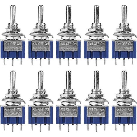 10 mini interrupteurs à bascule SPDT, tripolaires, 6 mm, 6 A, 125 V CA, marche/arrêt (1/4)