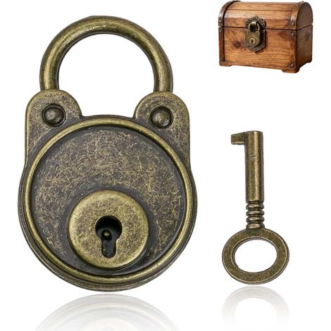 Vintage-Bronze-Vorhängeschloss, 4,8 x 3 x 1 cm, Minischloss 1,5 cm, ideal für Tagebücher, Schatullen und Geschenke. (1/5)