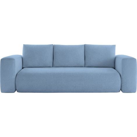 ARIEL - Canapé droit convertible tissu bouclette 3 places Bleu (1/5)