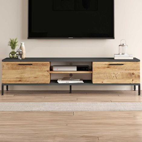 Rl1-Aa Meuble TV 100 % MÉLAMINE Pin Atlantique, Anthracite (1/5)