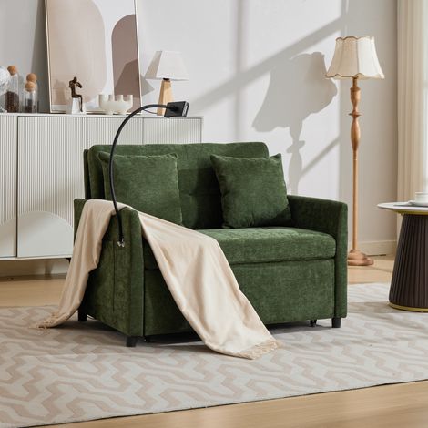 Canapé convertible 1 place – Canapé-lit charge USB support tablette mousse 25D+50D ressorts ensachés – Idéale pour salon bureau studio – 109×72×83,5 cm – Vert (1/5)