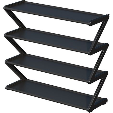 Étagère à chaussures à 4 niveaux pour 9 à 12 paires de chaussures, étagère à chaussures autoportante pour entrée et dressing, noire (1/5)