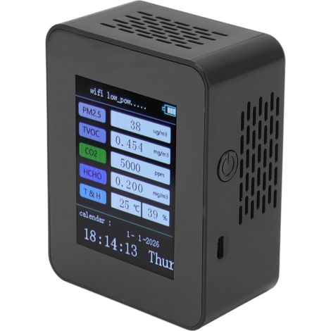 Moniteur de qualité de l'air intérieur TUYA WiFi Smart PM2.5, test de formaldéhyde, fonction calendrier, détecteur de qualité de l'air, noir, version WiFi, COV (1/5)