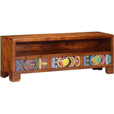 Meuble TV en Bois Massif d'Acacia, 110 x 30 x 40 cm, Console Télévision Style Moderne avec Rangement, Étagère Basse pour Salon (1/5)