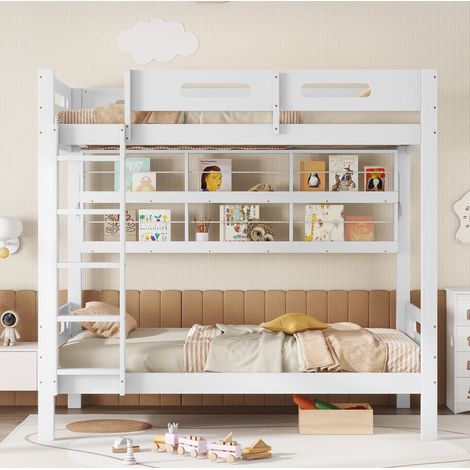 Bett Etagenbett Stauraum 90x200 Massivholz MDF OKMYHOME (1/5)