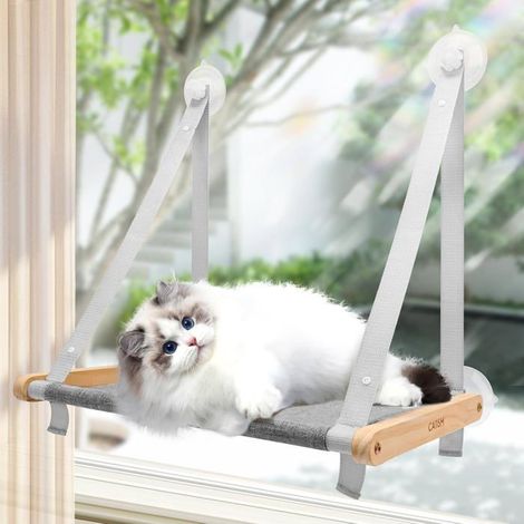 Hamac pliable pour chat, adapté aux fenêtres, capacité de charge de 20 kg, équipé de ventouses robustes, tissu lavable, comprend (1/5)