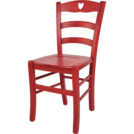 Tommychairs - Sedia modello Cuore per cucina bar e sala da pranzo, robusta struttura in legno di faggio verniciata in anilina rossa e seduta in legno