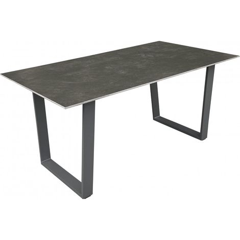 Tavolo da esterno 160x90 cm in alluminio antracite e piano in finta pietra (1/4)