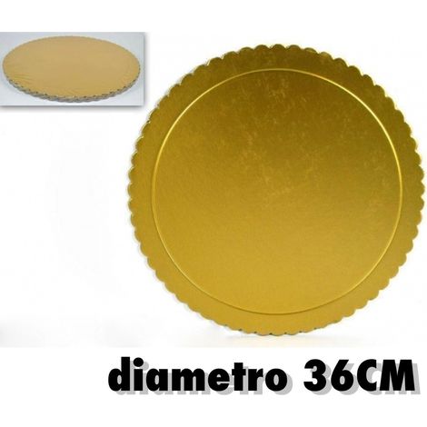 Trade Shop - Set 2pz. Vassoio Porta Sotto Torta Piatto 36cm Oro Tondo Dolci Cartone Trasporto
