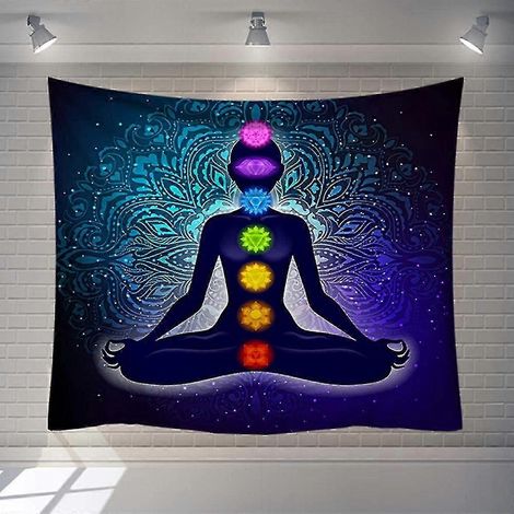 Tapisserie murale, tapisserie indienne Bouddha Mandala 7 Chakras, tenture murale, calicot rectangulaire pour salon (95 x 73 cm) (1/5)