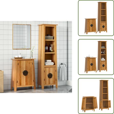 Ensemble de meubles de salle de bain 2 pcs bois de pin massif - Meuble De Salle De Bain - Ensemble Meuble Salle De Bain - Armoire Salle De Bain - Rangement Salle De Bain - Bois De Pin (1/5)