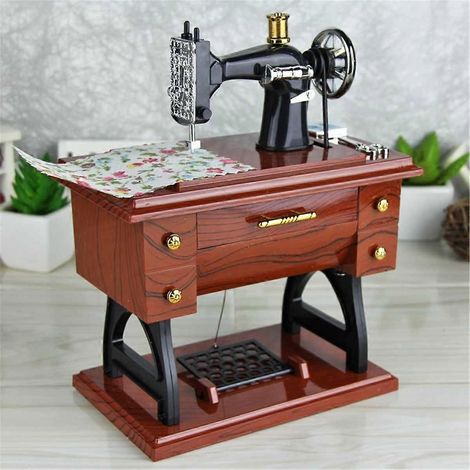 Boîte à musique vintage, mini machine à coudre mécanique, cadeau d'anniversaire, décoration de table. (1/2)