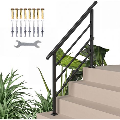 Outsunny barandilla de escalera, 131 cm, pasamanos para escalera con kit de instalación, ángulo ajustable para 1-4 escalones para porches madera negro