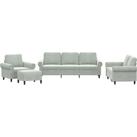 Ensemble de Canapé  Sofas 4 pcs avec coussins Gris clair Velours