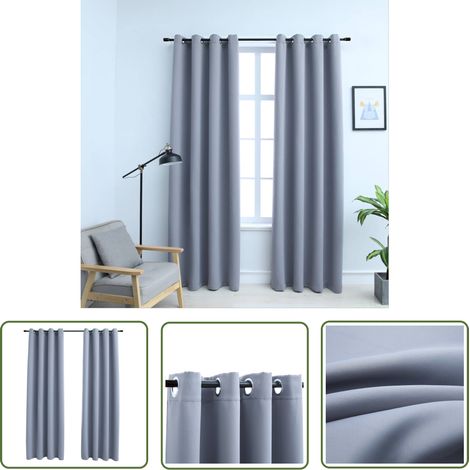 The Living Store Rideaux occultants avec anneaux en métal 2 pcs Gris 140x225 cm - Rideaux Occultants - Rideaux Gris - Rideaux Pour Salon - Rideaux Pour Chambre - Rideaux Décoratifs (1/5)