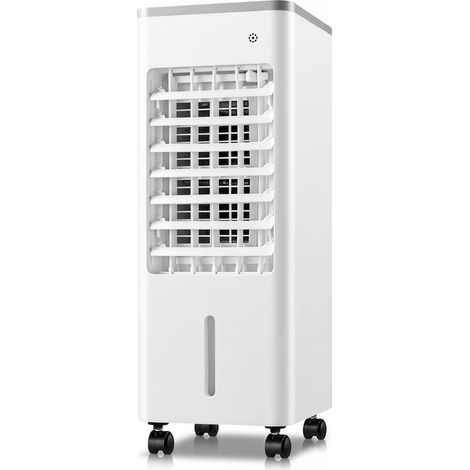 3-in-1-Verdunstungsklimaanlage (50 W) mit Fernbedienung, 90°-Oszillation, 6-Liter-Wassertank, 7,5-Stunden-Timer, LED-Touchscreen, Kühlakku und Rollen – Weiß (1/5)