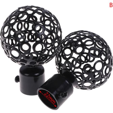 2nd 22mm 28mm Dia Drapery Curtain Rods Iron End Cap Finials Black 22mm (1/5)