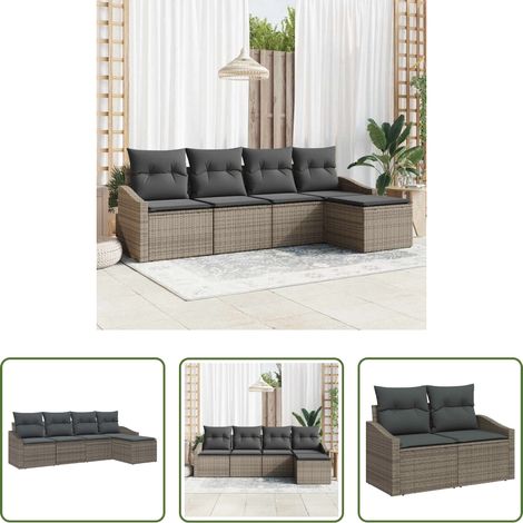 Poly Rattan - Sofa Set mit Kissen 5 pcs Grau Poly Rattan (1/5)