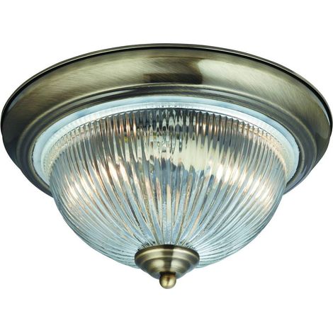 Searchlight Flush - Plafonnier affleurant à 2 ampoules pour salle de bain, laiton antique, E14 (1/3)