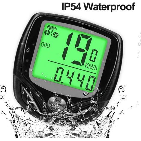 Compteur de vélo sans fil étanche IP54, 16 fonctions, écran LCD, version anglaise, noir (1/5)