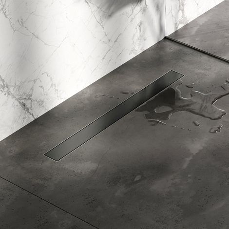 Brauer Caniveau de douche - 70x7.5cm - bride de sol - grille de carrelage réversible - inox - gunmetal brossé (1/3)