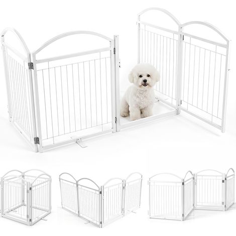Barrière Chien Pliable en Métal 4 Panneaux 240x81cm Parc Enclos de Sécurité pour Animaux avec Charnières 360°, Fixation Murale, Blanc (1/5)