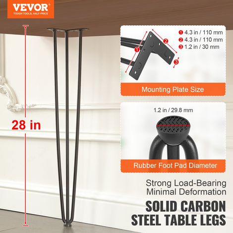 Pied de Table en Épingle à Cheveux 4PCS Pieds de Bureau 71 cm Acier Massif Capacité Charge 408 kg Pieds de Meubles 3 Tiges Noirs avec Vis et Patins Protecteurs pour Maison Bureau Salle à Manger (1/5)
