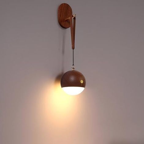 Veilleuse de chevet intelligente en bois avec commande vocale LED, suspension à 3 niveaux d'intensité et ports USB-C, idéale pour le salon ou la chambre. Cadeau parfait pour un anniversaire ou Noël. (1/5)