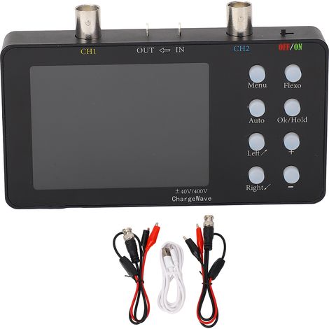 Oscilloscope portatif avec écran LCD de 3,2 pouces, numérique à 2 canaux avec clips de sonde rouges et noirs (1/5)