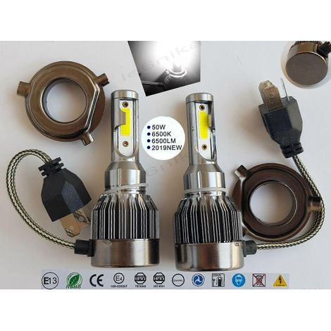 2 ampoules LED COB blanches H4 6500K 12V/24V pour phares de voiture, 25W, 3250LM, longueur 90mm (1/5)