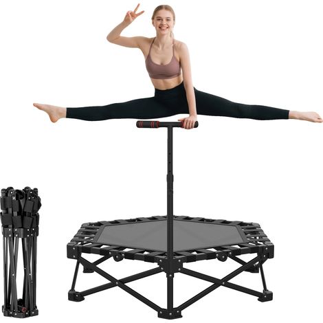 Cama elástica plegable de 42 pulgadas de diámetro, apta para diversos niveles de condición física, equipada con asa de estabilidad y con un rebote suave. (1/5)