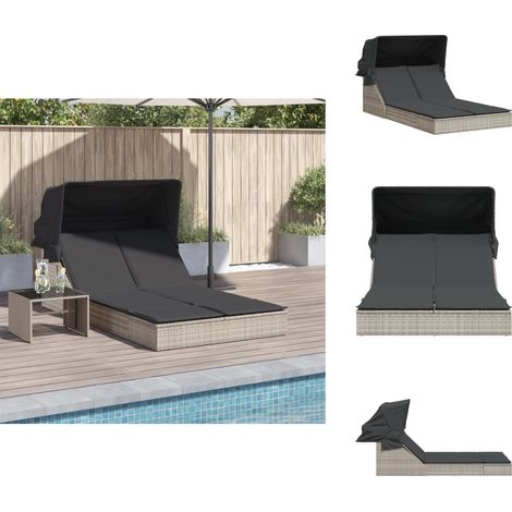 Chaise longue double avec auvent et coussins gris clair rotin - Chaises Longues - Salon De Jardin - Bain De Soleil - Mobilier De Jardin - Chaises Longues Doubles (1/5)