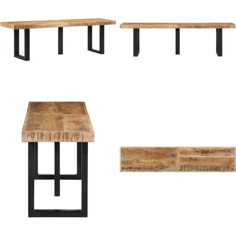 Banc 160 cm bois de manguier brut massif et acier - Banc Design Industriel - Banc Bois Massif - Banc Manguier - Banc Entrée - Banc Salon - Home & Living