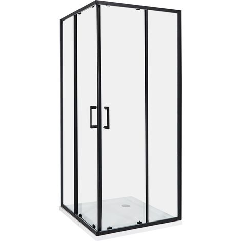Cabina de ducha vidrio templado puerta doble corredera negro 80 x 80 x 185 cm Tela