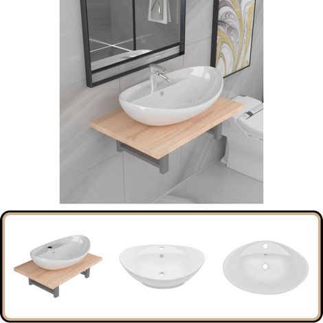 vidaXL Meuble de salle de bain en deux pièces Céramique Chêne