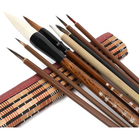 Lot de 8 Ensemble pinceaux calligraphie chinois, Pinceau d'artiste La et Peinture Set Kanji outils pour Débutant, étudiants artistes