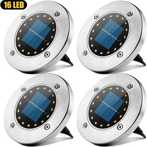 Lumière Solaire Extérieur, 16 Led Spot Lampe Solaire Jardin Etanche Ip65 Pelouse Lumière Decorative Pour Chemin Jardin Terrace Cour Pelouse White-4 Pieces (1/5)