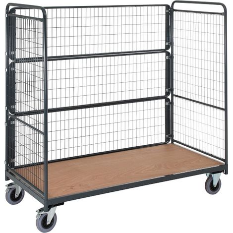 PROVOST - Chariot pour charges volumineuses - 2 dossiers et 3 ridelles grillagées en acier